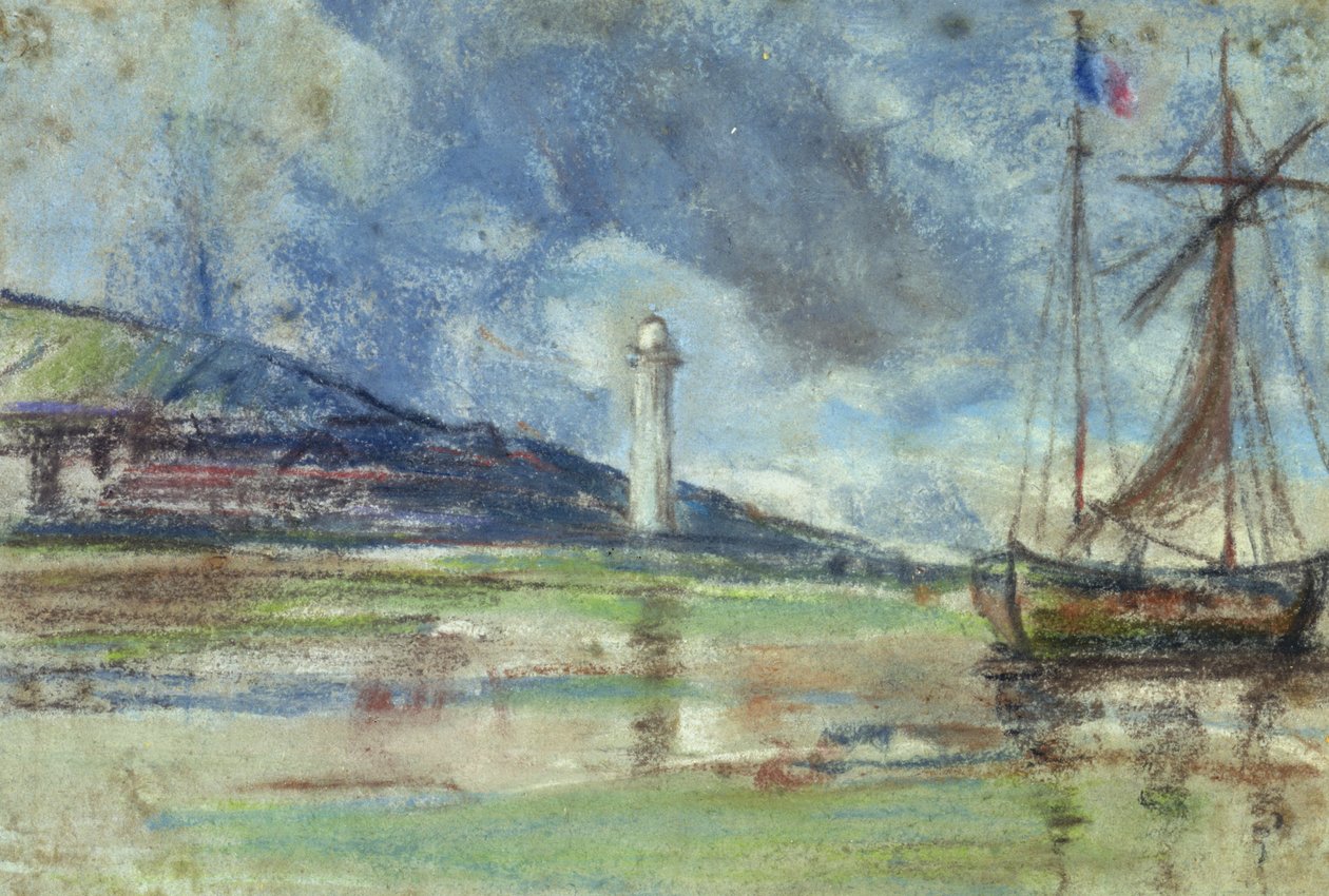 Majakka Honfleurissa (pastelli paperille) tekijältä Eugene Louis Boudin