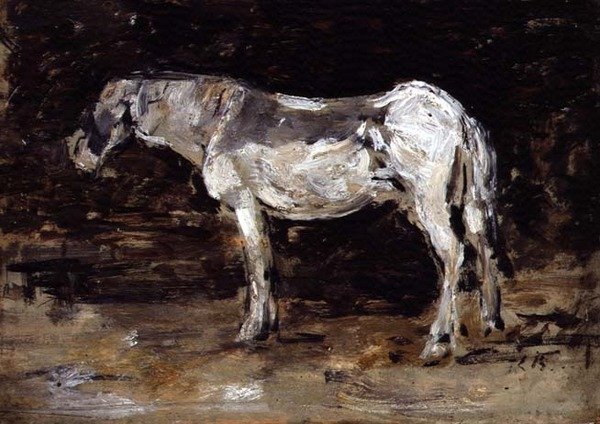 Valkoinen hevonen, noin 1885-90 (öljy paneelille). tekijältä Eugene Louis Boudin