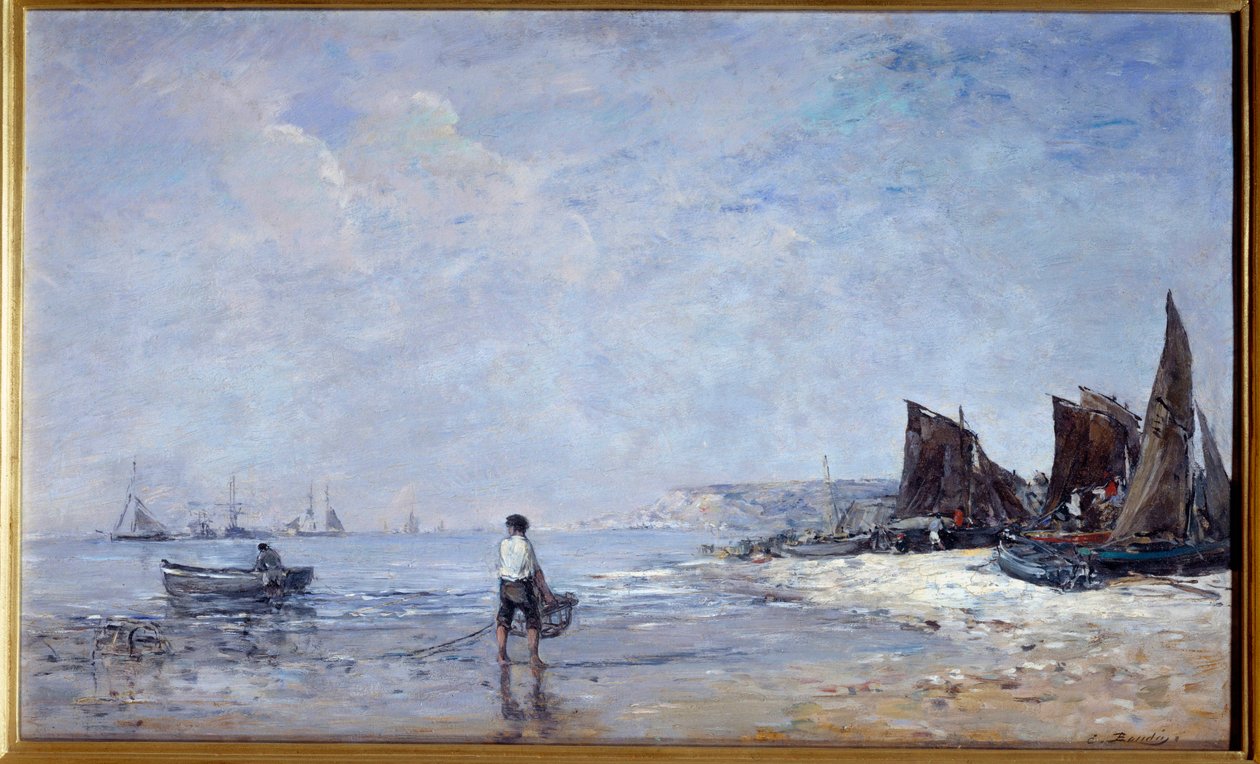 Kalastaja Eugene Louis Boudinin (1824-1898) maalaus 1800-luvun aurinko. 0,35x0,57 m Rouen, Musee des Beaux Arts tekijältä Eugene Louis Boudin