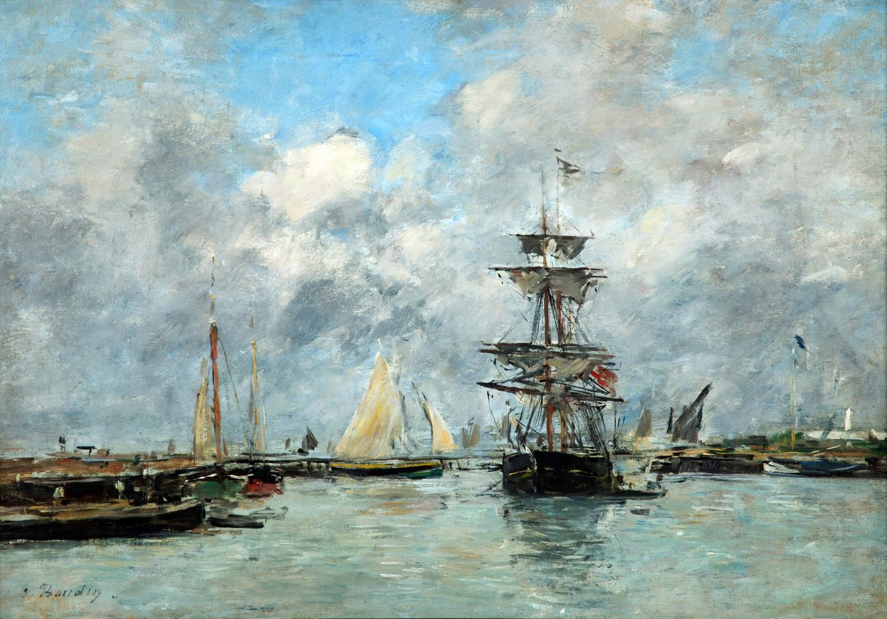 Trouville Harbour (öljy kankaalle) tekijältä Eugene Louis Boudin