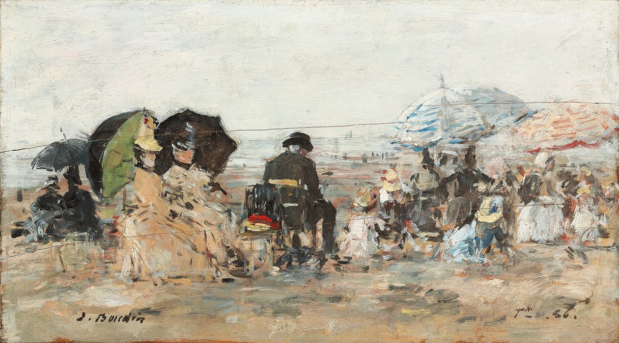 Trouville, rantakuvaus; Trouville, rantakohtaus, 1886 tekijältä Eugene Louis Boudin
