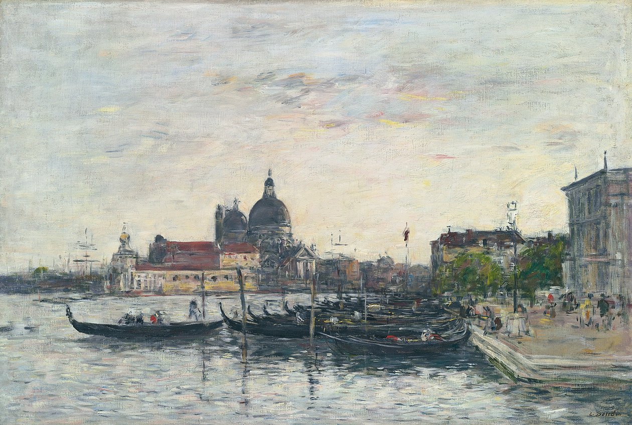 Venetsia, myyrä Grand Canalin sisäänkäynnissä ja tervehdys, ilta, 1895 tekijältä Eugene Louis Boudin