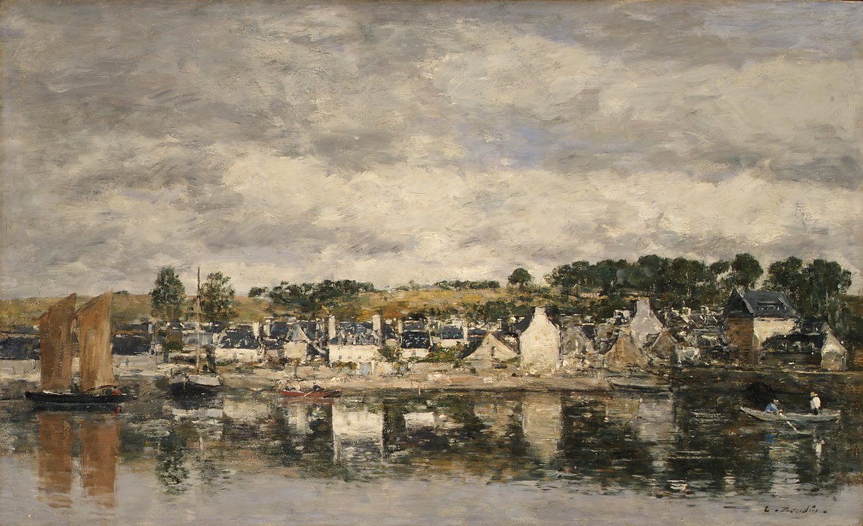 Kylä joen rannalla, luultavasti 1867. tekijältä Eugene Louis Boudin
