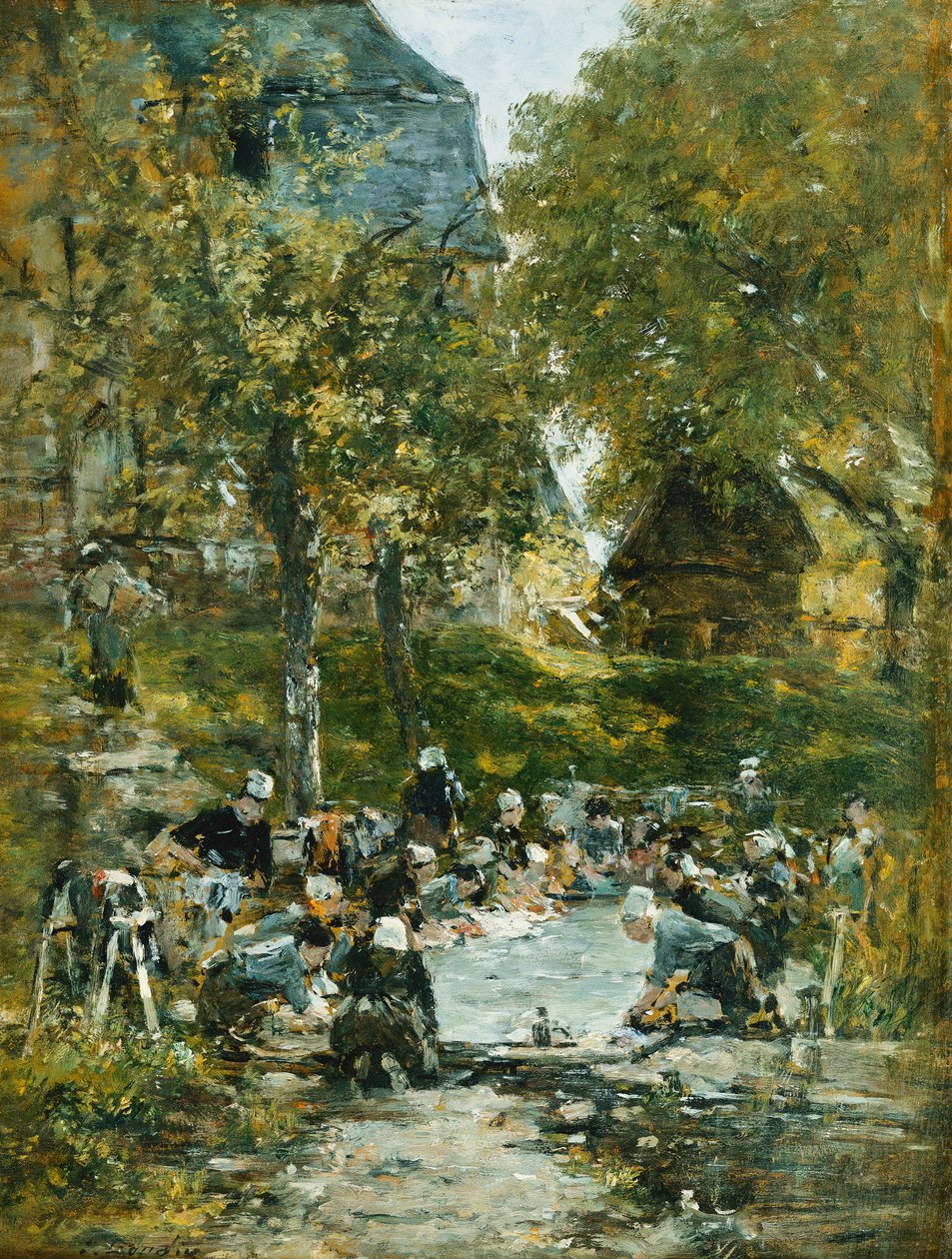 Aluslevyt joen rannalla; Laveuses au Bord de la Riviere, n. 1877-1881 tekijältä Eugene Louis Boudin