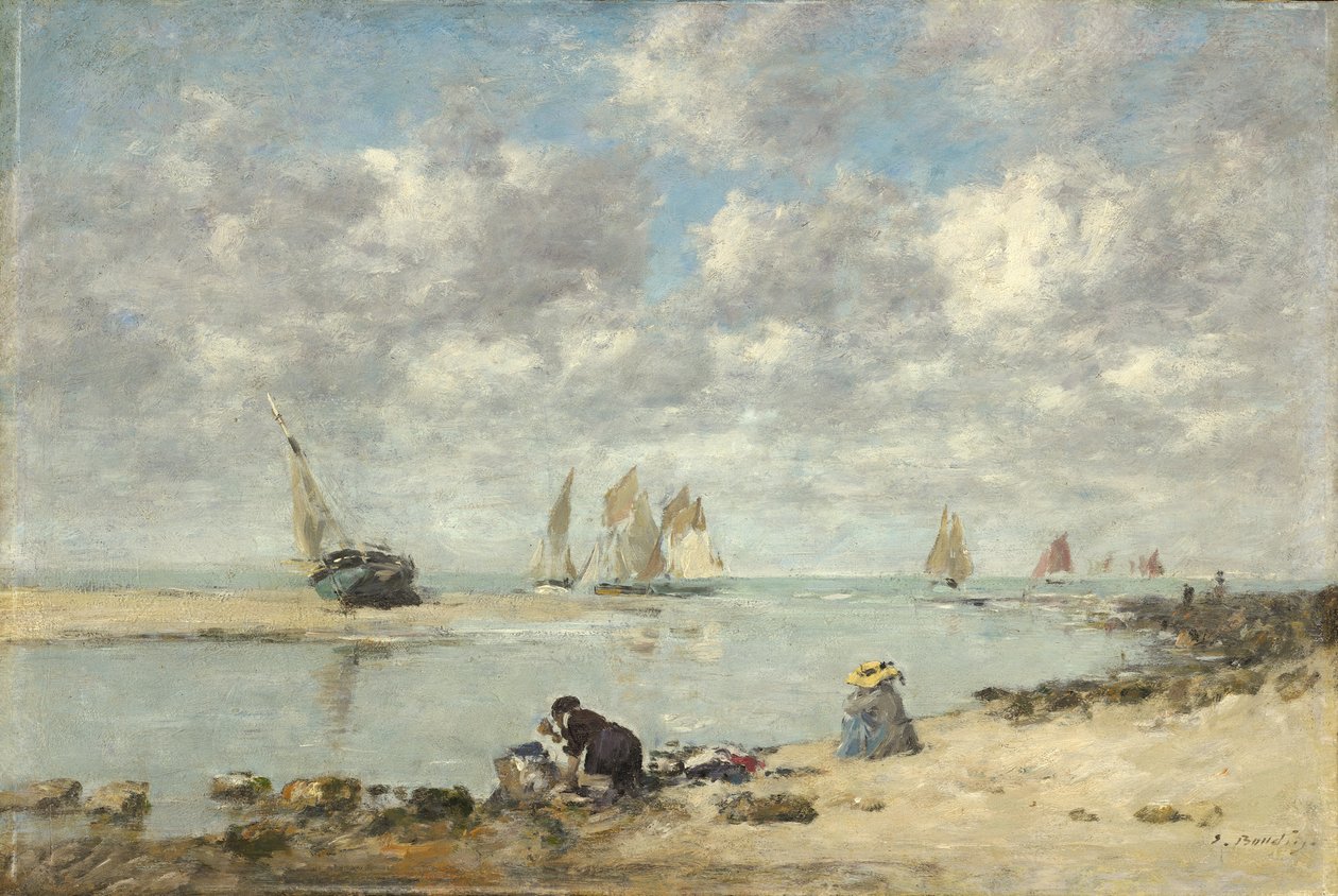 Pesukone lähellä Trouvilleä, n. 1872-6 (öljy puulle) tekijältä Eugene Louis Boudin