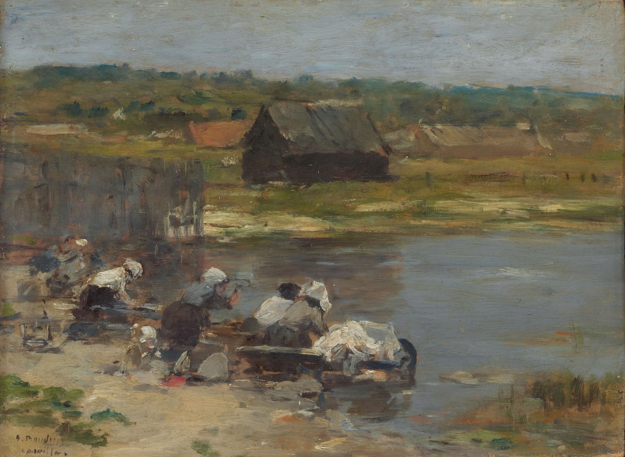 Pesijättäret lammen rannalla tekijältä Eugene Louis Boudin