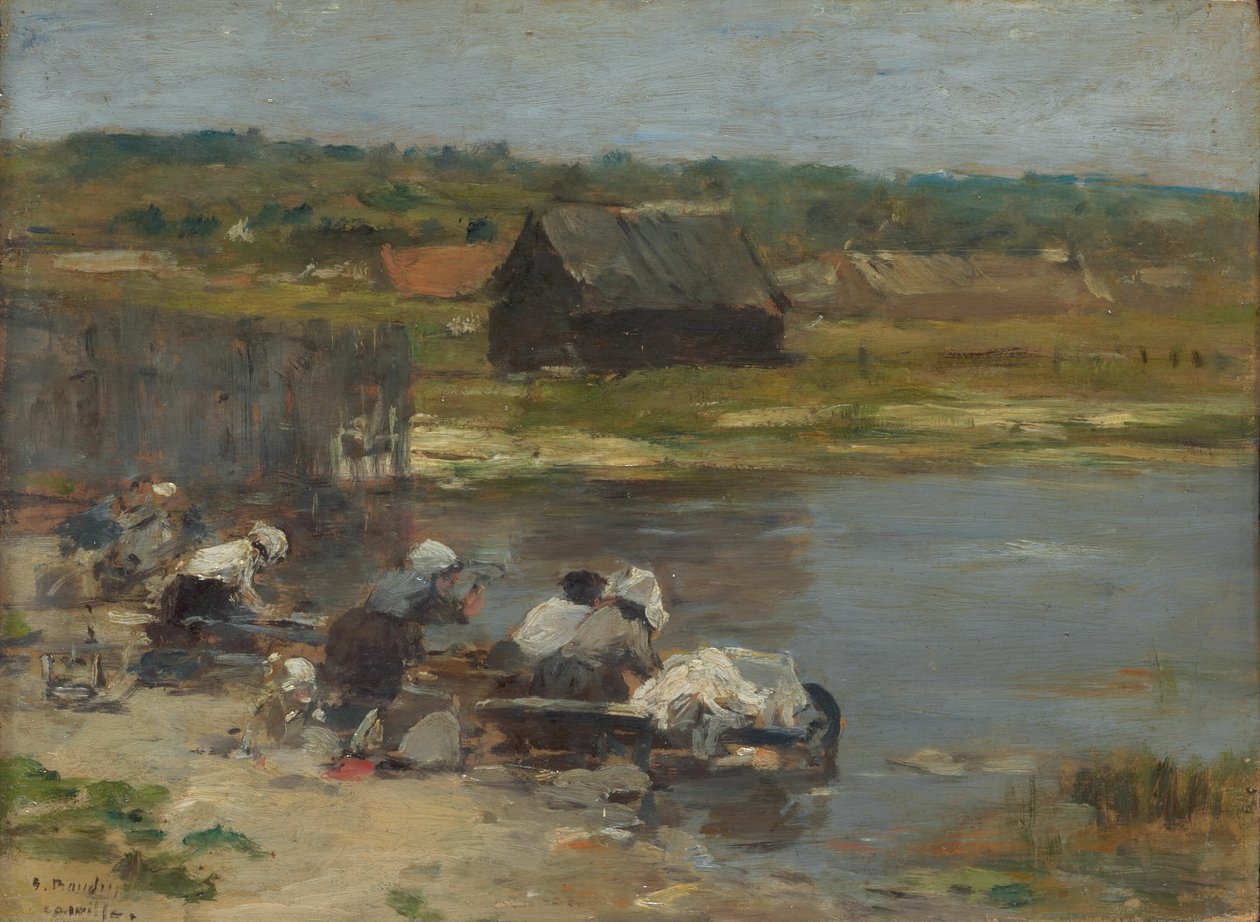 Pesijättäret lammen rannalla tekijältä Eugene Louis Boudin