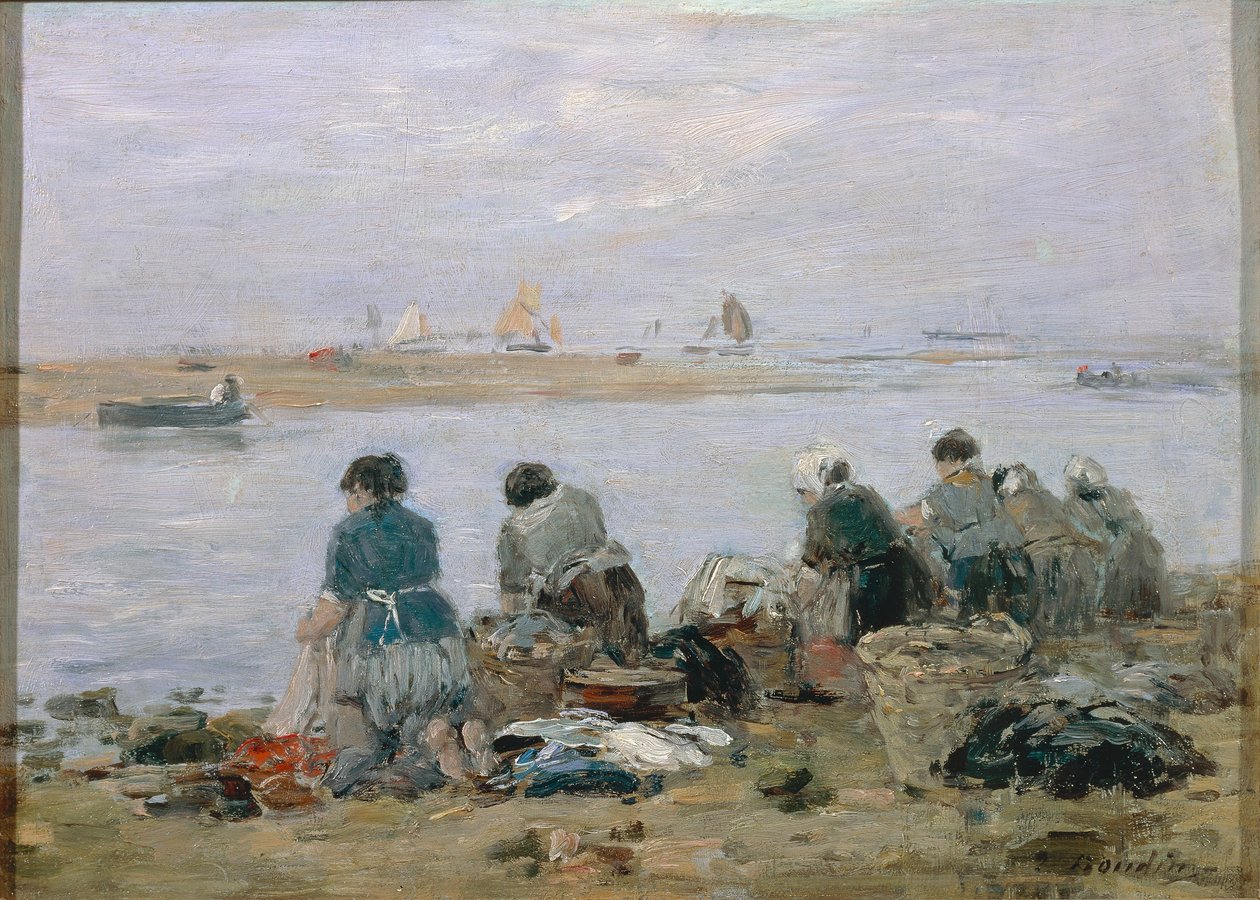Eugene Boudinin pesurit Touques-joen rannalla lähellä Trouvilleä, maalaus tekijältä Eugene Louis Boudin