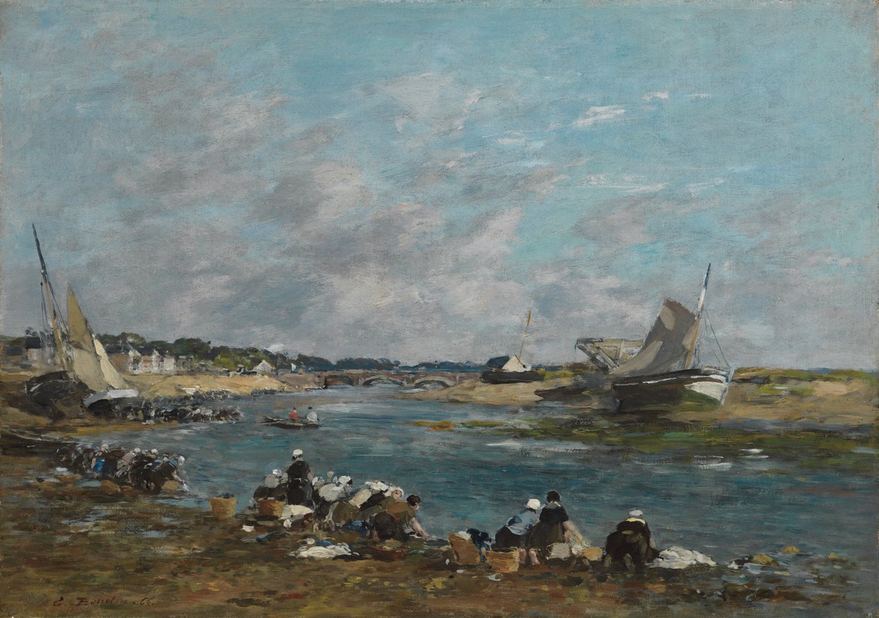 Pesijanaiset Touques-joen rannoilla; Pesijanaiset yhdessä La Touquesin käsivarresta, 1866 tekijältä Eugene Louis Boudin