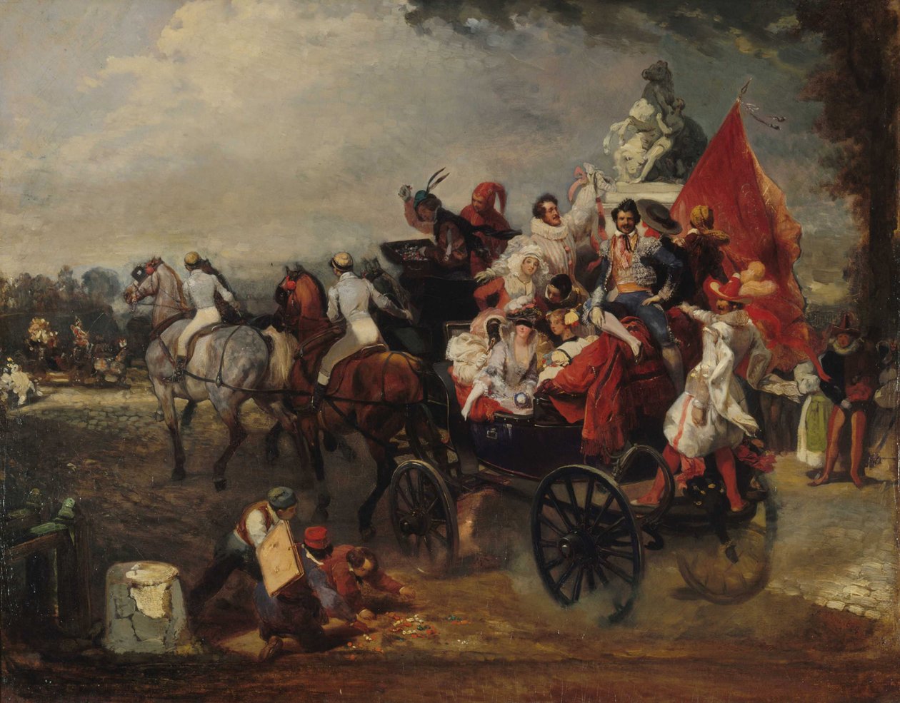 Karnevaalikohtaus, Place de la Concorde, 1834. tekijältä Eugene Louis Lami