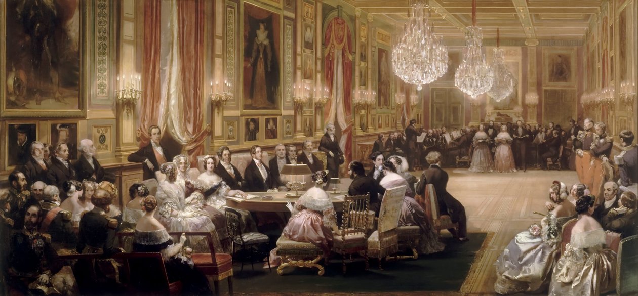 Konsertti Galerie des Guisessa Chateau dEussa, 4. syyskuuta 1843 tekijältä Eugene Louis Lami