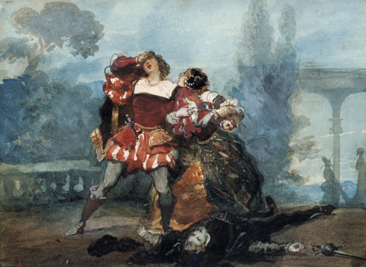 Kuvitus näytelmään Whims of Marianne, 1851 tekijältä Eugene Louis Lami