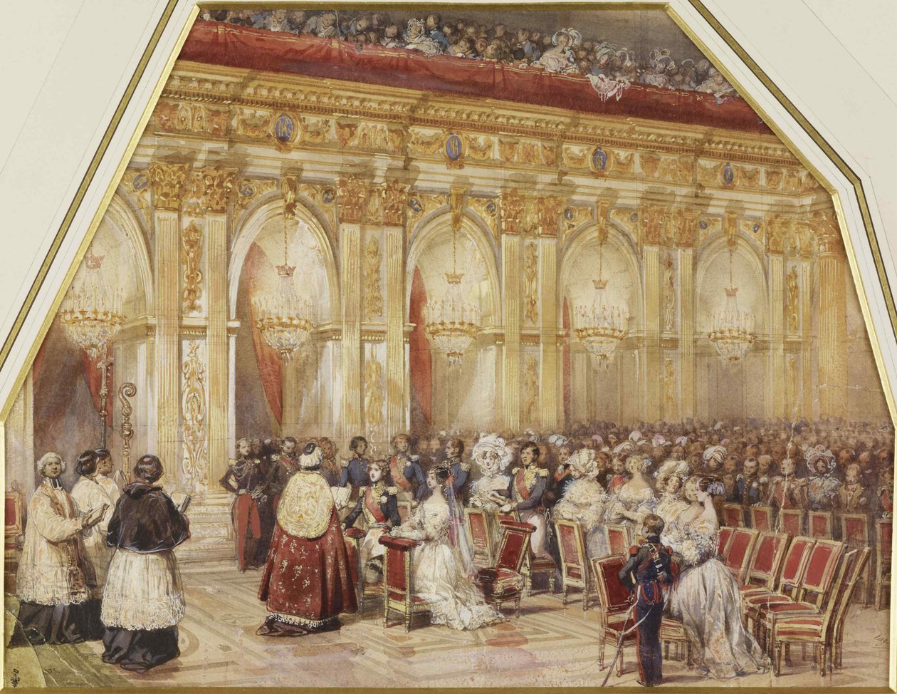 Prinssi Ferdinand Philippe dOrleansin ja Mecklenburg-Schwerinin herttuatar Helenen avioliitto, 1837. tekijältä Eugene Louis Lami