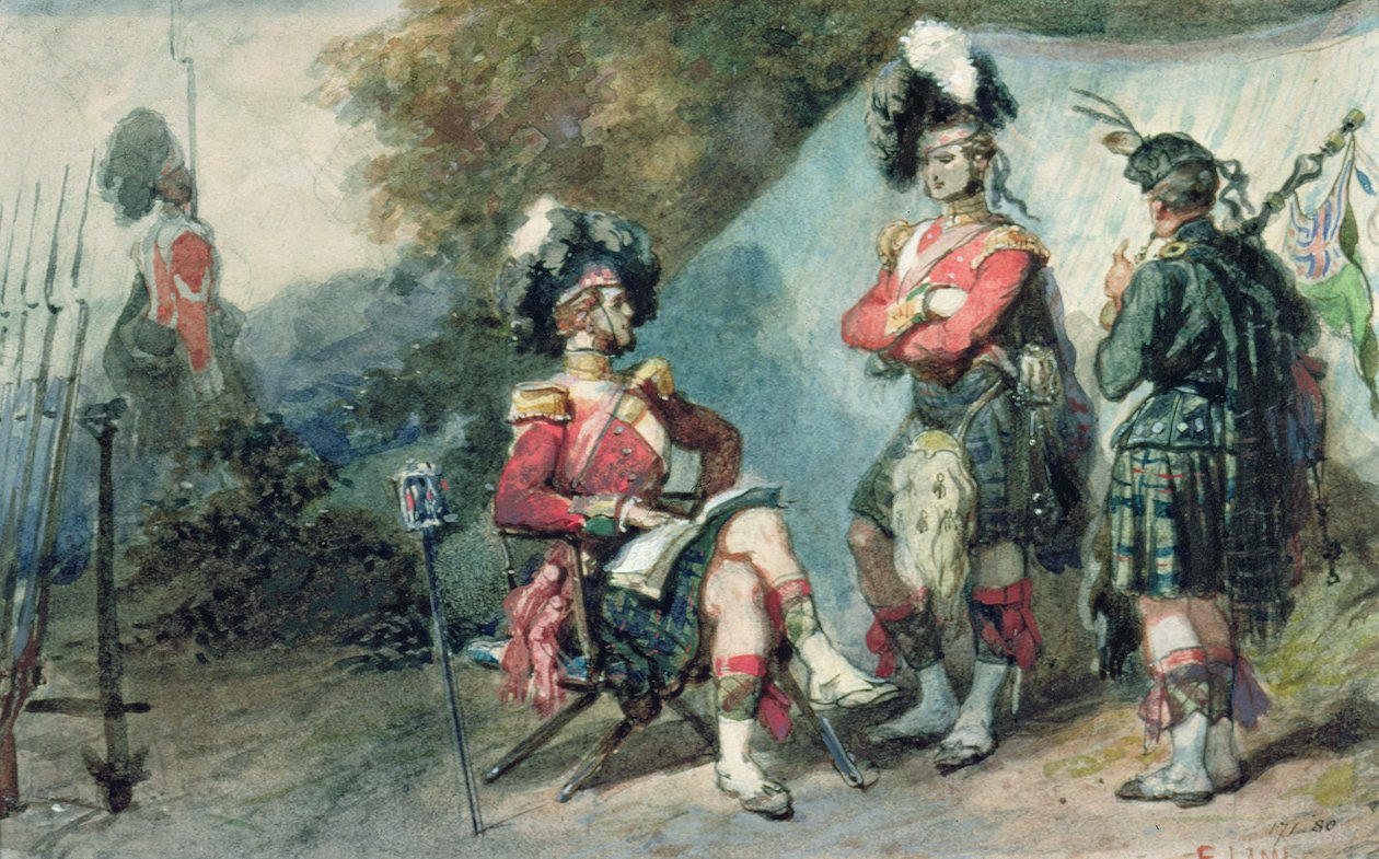 79. Highlandersin upseerit Chobhamin leirillä vuonna 1853 tekijältä Eugene Louis Lami