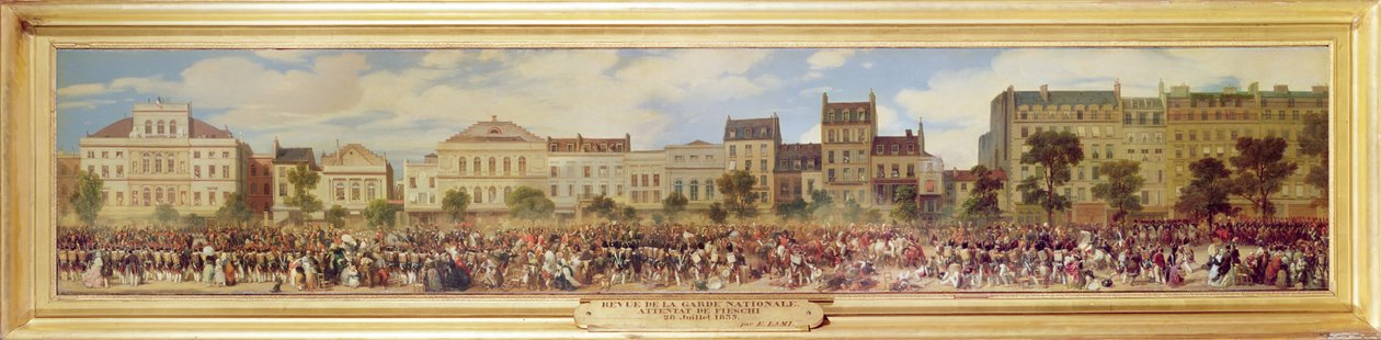Kansalliskaartin katsaus, Fieschin hyökkäys, 28. heinäkuuta 1835 tekijältä Eugene Louis Lami