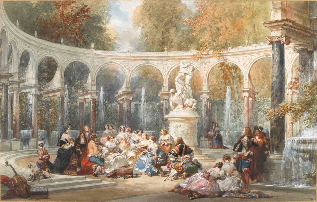Seura Bosquet de la Colonnadessa Versaillesin puutarhassa. tekijältä Eugene Louis Lami