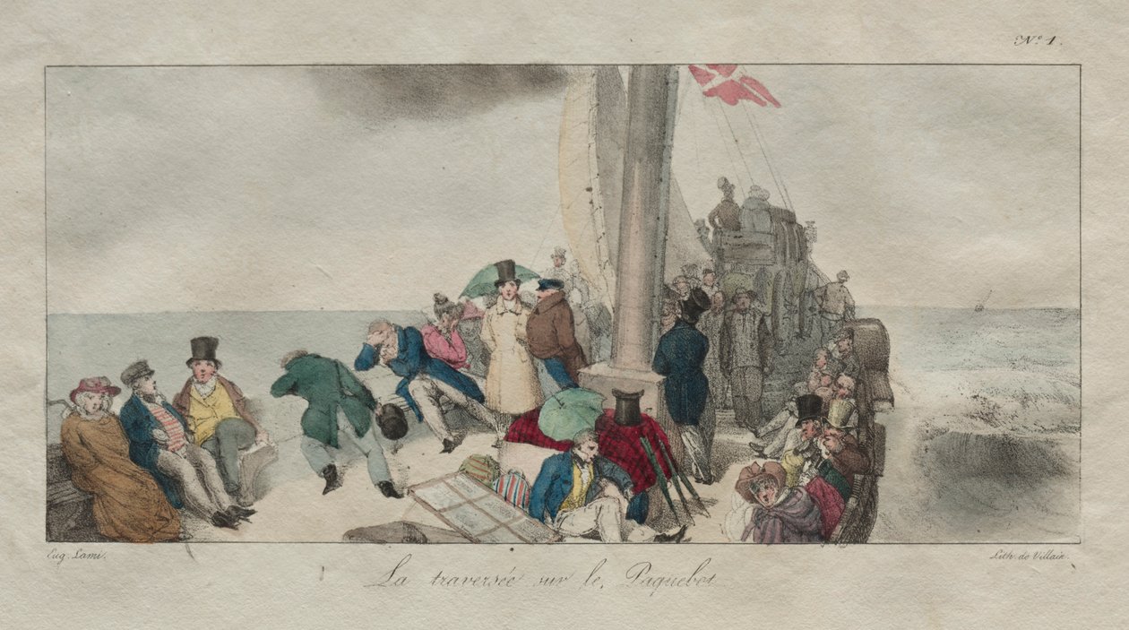 Lontoon matkamuistoja: Crossing on the Packet Boat, 1826. tekijältä Eugene Louis Lami