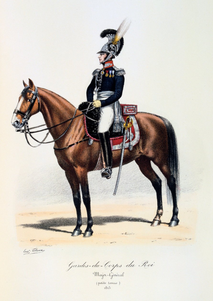 Gardes-du-Corps de Roi, kenraalimajuri riisuutumassa, 1815 tekijältä Eugene Titeux
