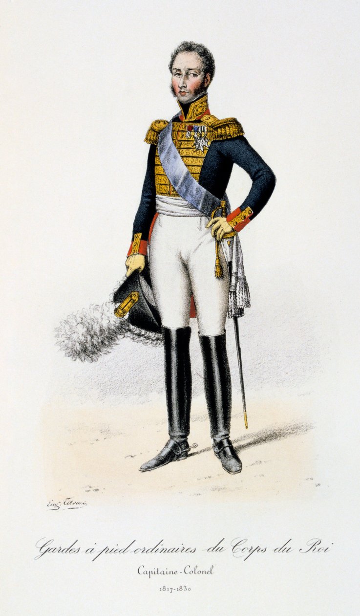 Kuninkaan joukkojen tavalliset jalkavartijat, kapteeni eversti, 1817-30 tekijältä Eugene Titeux