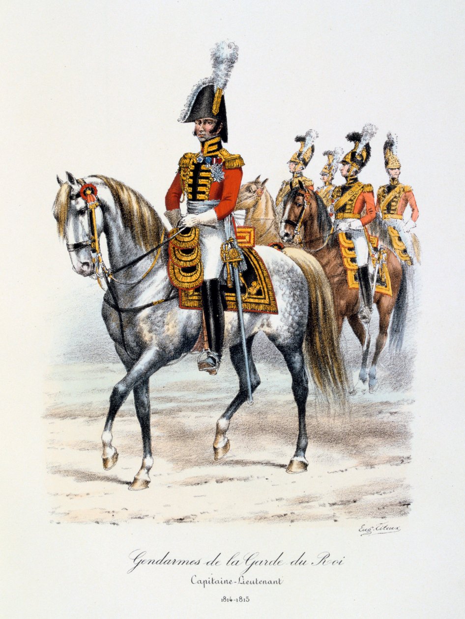 Kuninkaan Kaartin santarmit, kapteeni-luutnantti, 1814-15 tekijältä Eugene Titeux