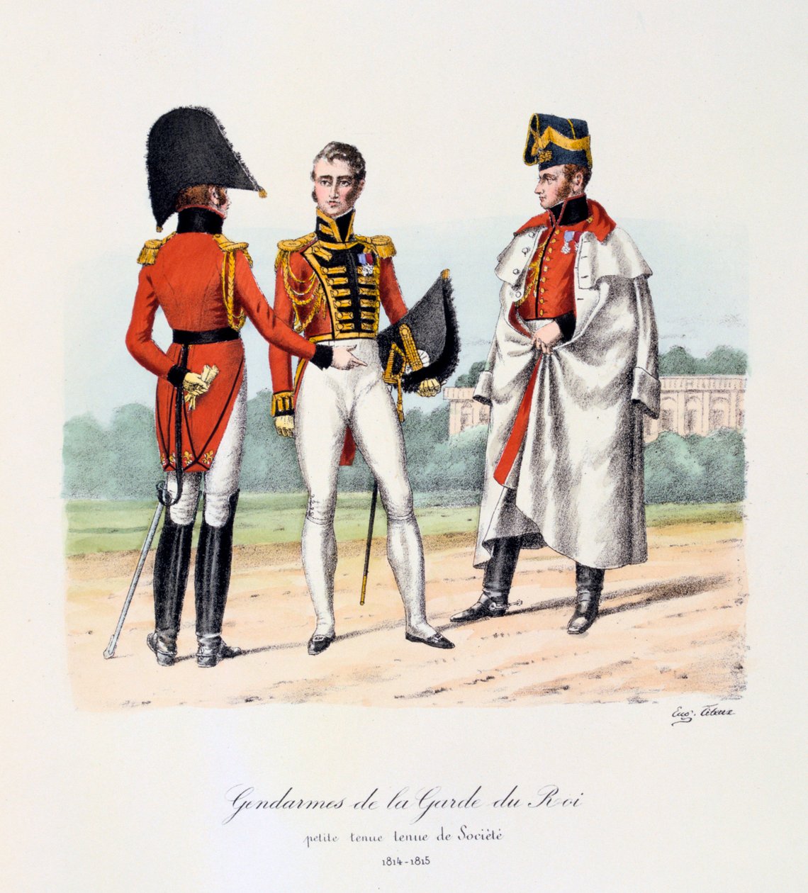 Kuninkaan vartijan santarmit, riisu- ja työpuku, 1814-15 tekijältä Eugene Titeux