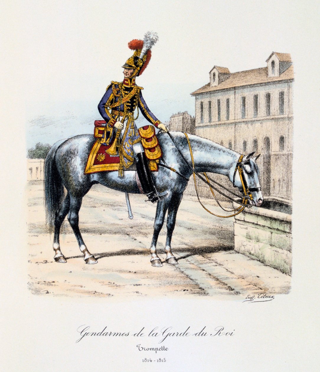 Kuninkaan vartijan santarmit, trumpetisti, 1814-15 tekijältä Eugene Titeux