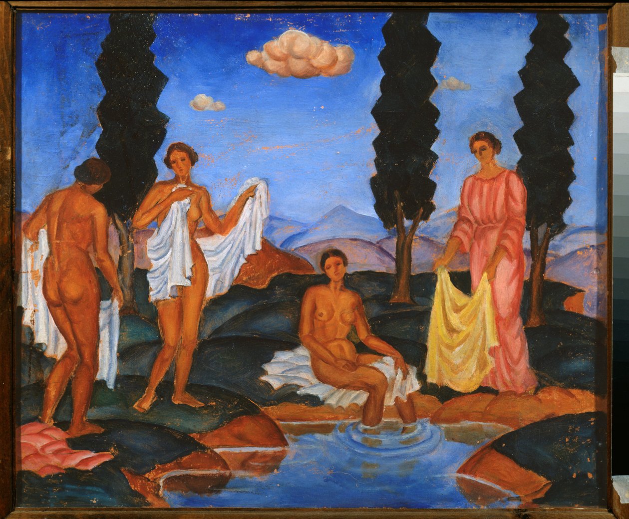 Kylpejät - Eugeniusz Zakin (1884-1926) työ, tempera pahville tekijältä Eugeniusz Zak