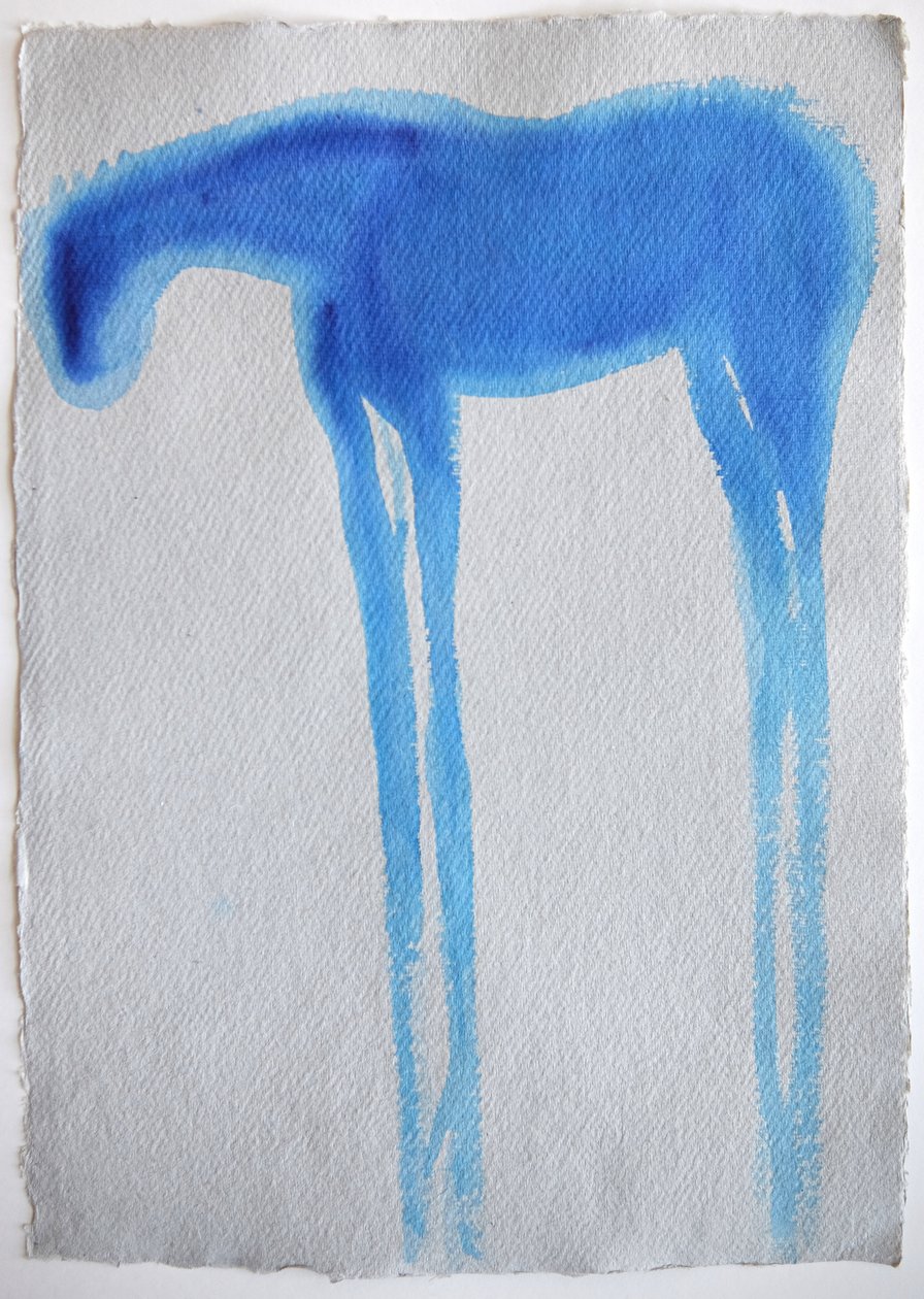 Blue Horse1, 2023 (pigmentit, käsintehty paperi) tekijältä Eugenie Vronskaya