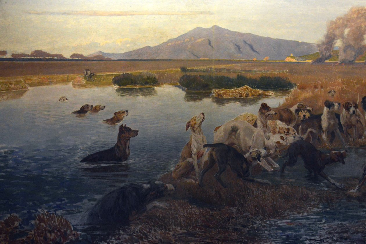 La Caccia al Cinghiale nel Padule di Burano (yksityiskohta 2) tekijältä Eugenio Cecconi