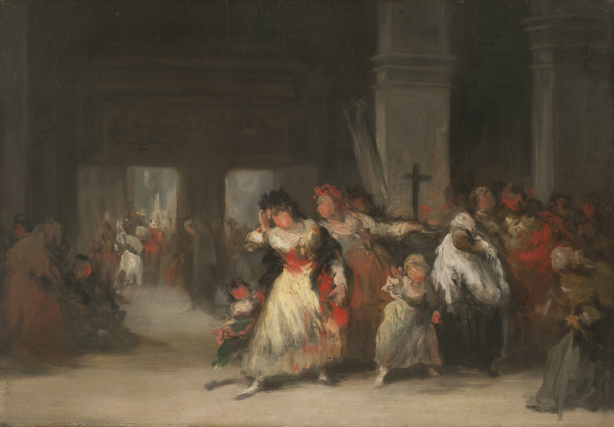 Kirkon sisällä, n. 1860-66 (öljy tinalevylle) tekijältä Eugenio Lucas Velázquez