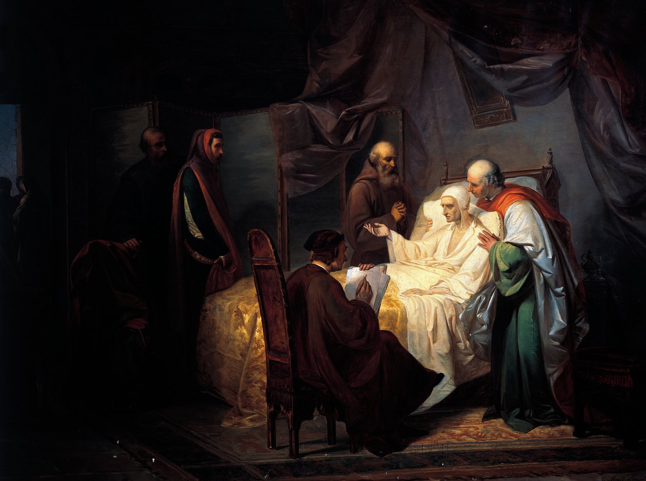 Dante Alighieri (1265-1321) kuolinvuoteellaan tekijältä Eugenio Moretti Larese