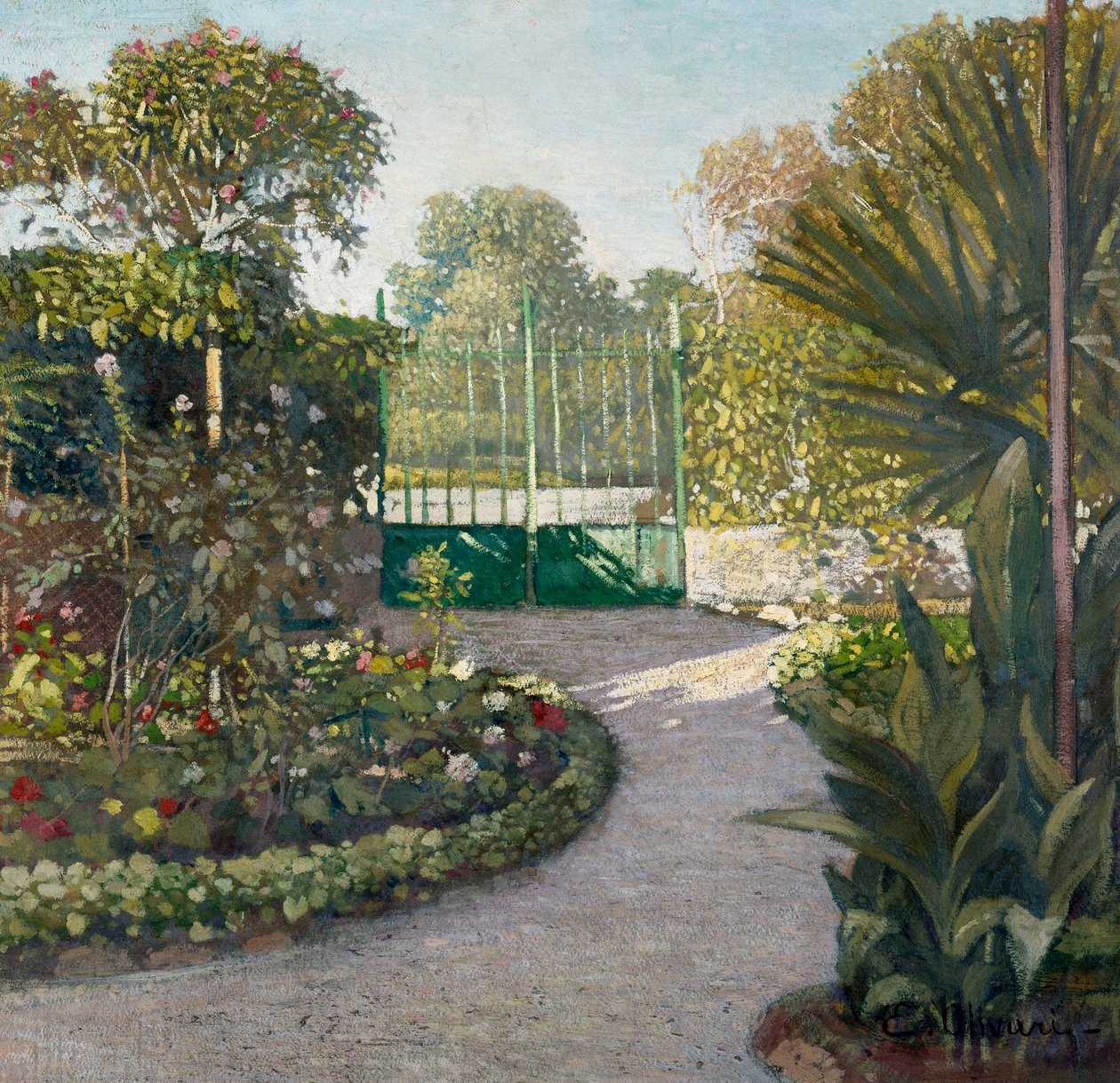 Puutarha, maalaus Eugenio Olivari (1882-1917), öljy pahville, 69x72 cm tekijältä Eugenio Olivari