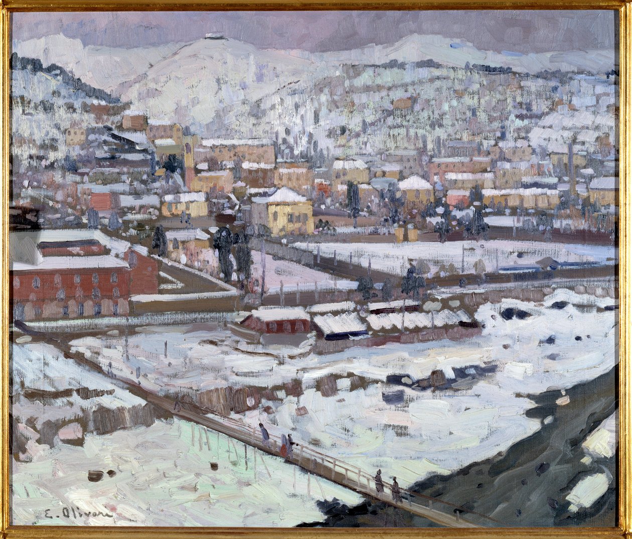 Näkymä geeneistä lumen alla, Italia (Genova näkymä lumen alla, Italia) Eugenio Olivarin (1882-1917) maalaus, koko 73x85 cm Genes, Galleria d