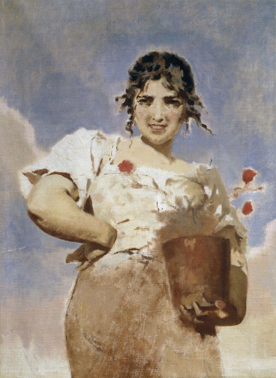 Kukkakauppa (La Fioraia) (öljy kankaalle) tekijältä Eugenio Prati