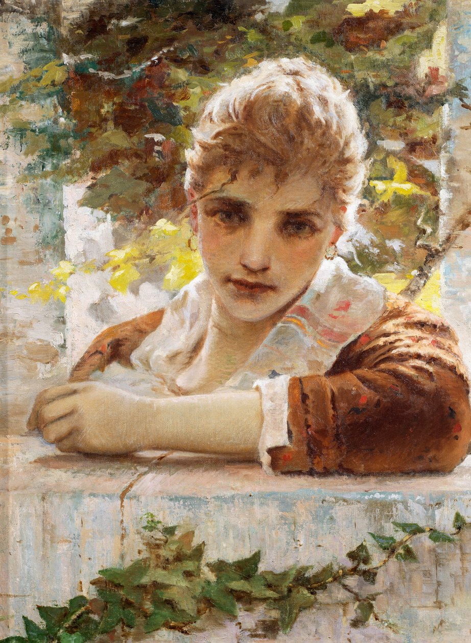 Nainen kuistilla Eugenio Prati (1842-1907) tekijältä Eugenio Prati