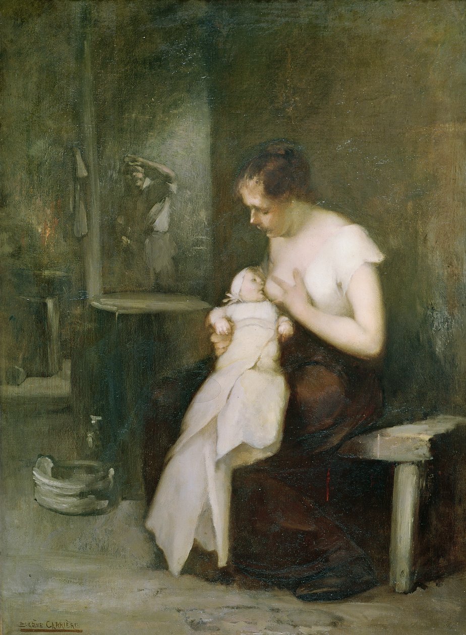 Nuori äiti, opiskele maalausta varten Salon 1879 tekijältä Eugène Carrière