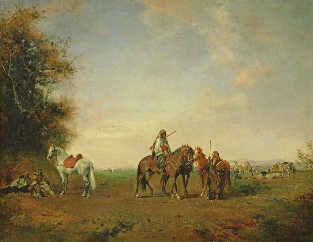 Arabiratsumiesten lepopaikka tasangolla, 1870 tekijältä Eugène Fromentin