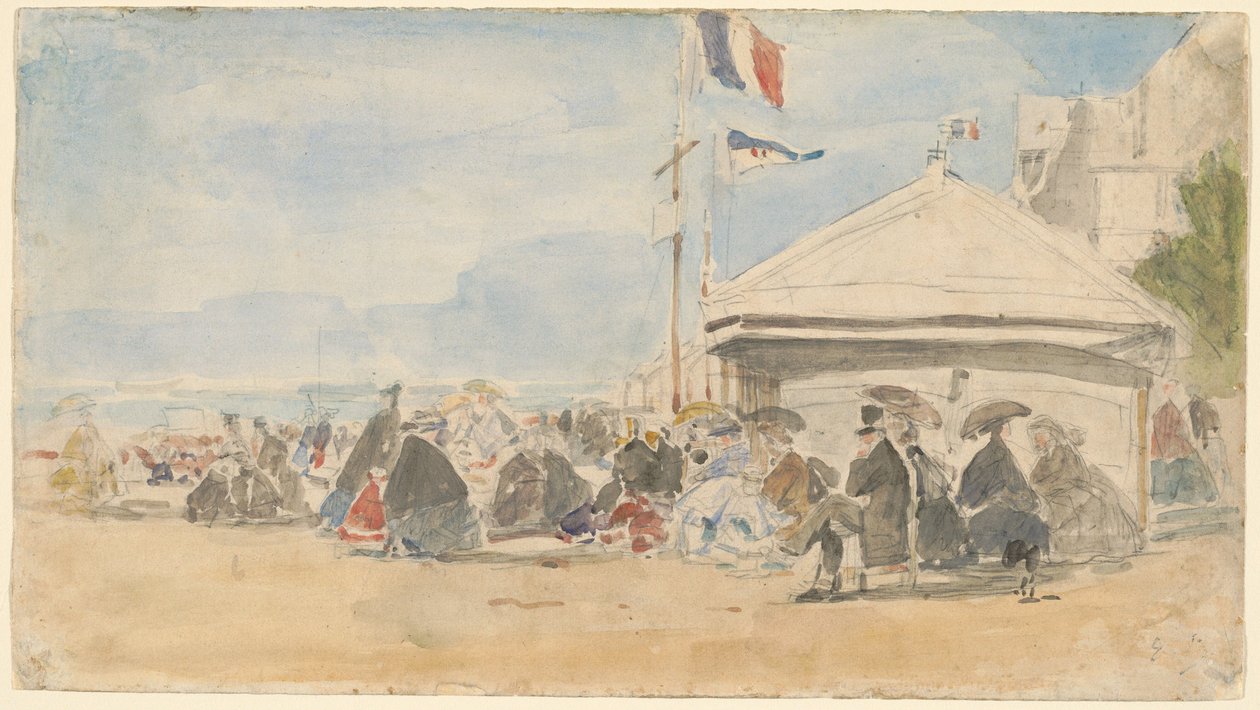 Beach House lipuilla Trouvillessa tekijältä Eugène Boudin