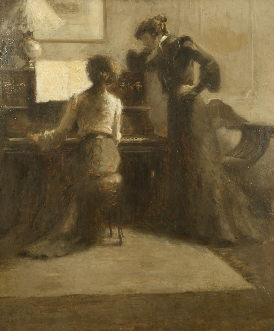 Pianisti, n. 1900 (öljy paperille asetettu kankaalle) tekijältä Eugène Carrière