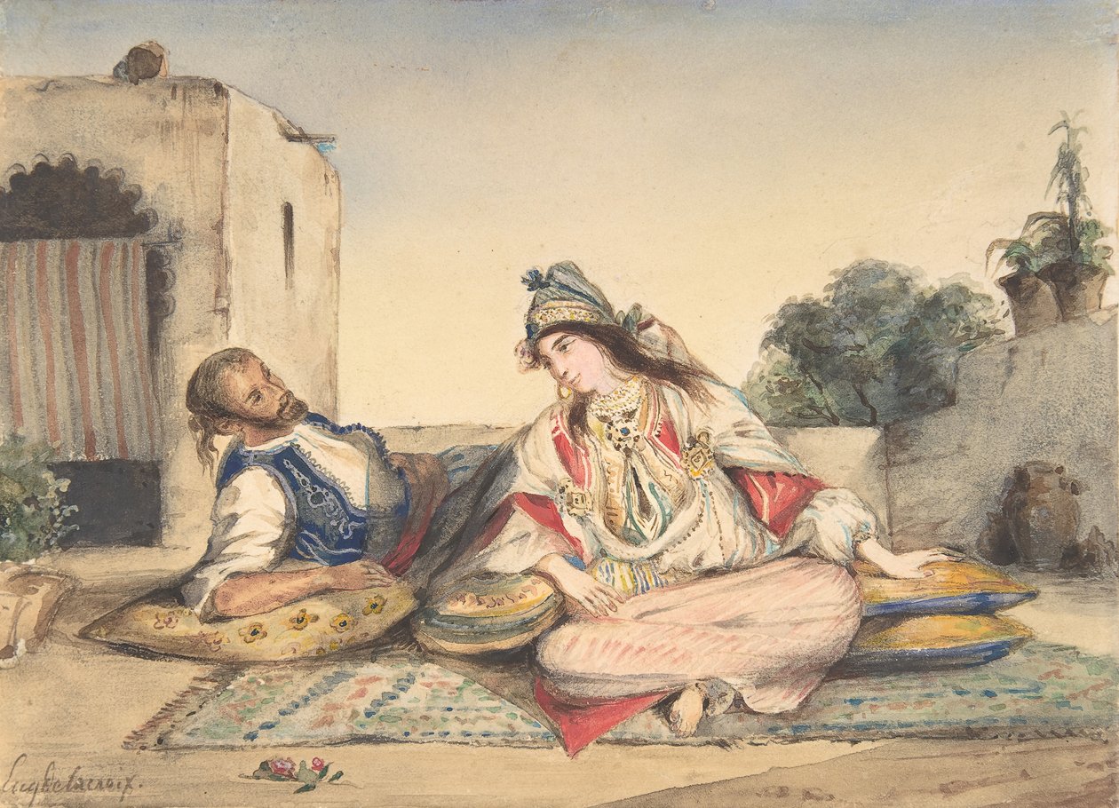 Marokkolainen pariskunta terassillaan, 1832. tekijältä Eugène Delacroix