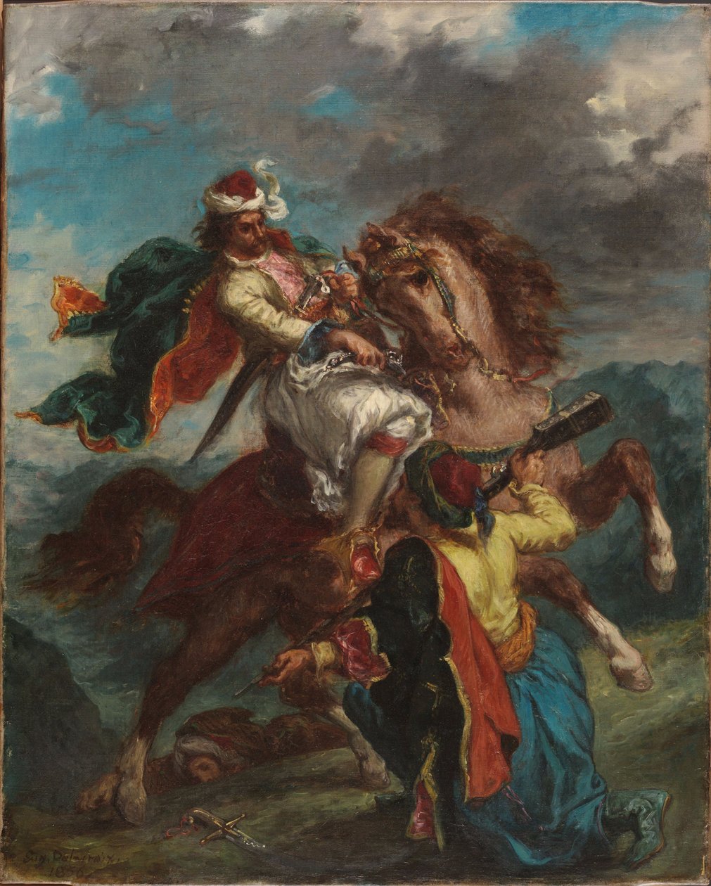Turkkilainen antautuu kreikkalaiselle ratsumiehelle tekijältä Eugène Delacroix