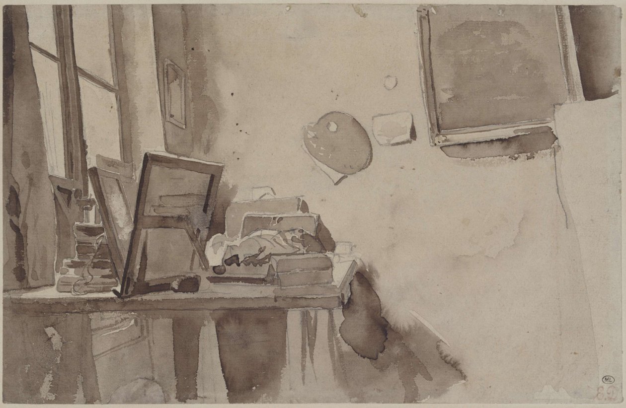 Ateljeen nurkka, n. 1825. tekijältä Eugène Delacroix