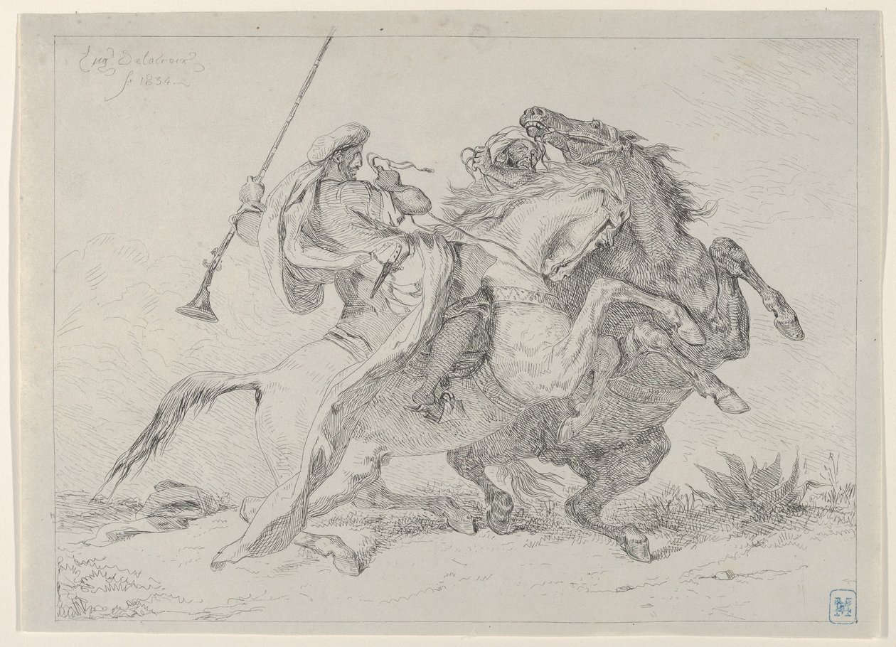 Maurien hevosmiesten yhteentörmäys, 1834, 1834. tekijältä Eugène Delacroix