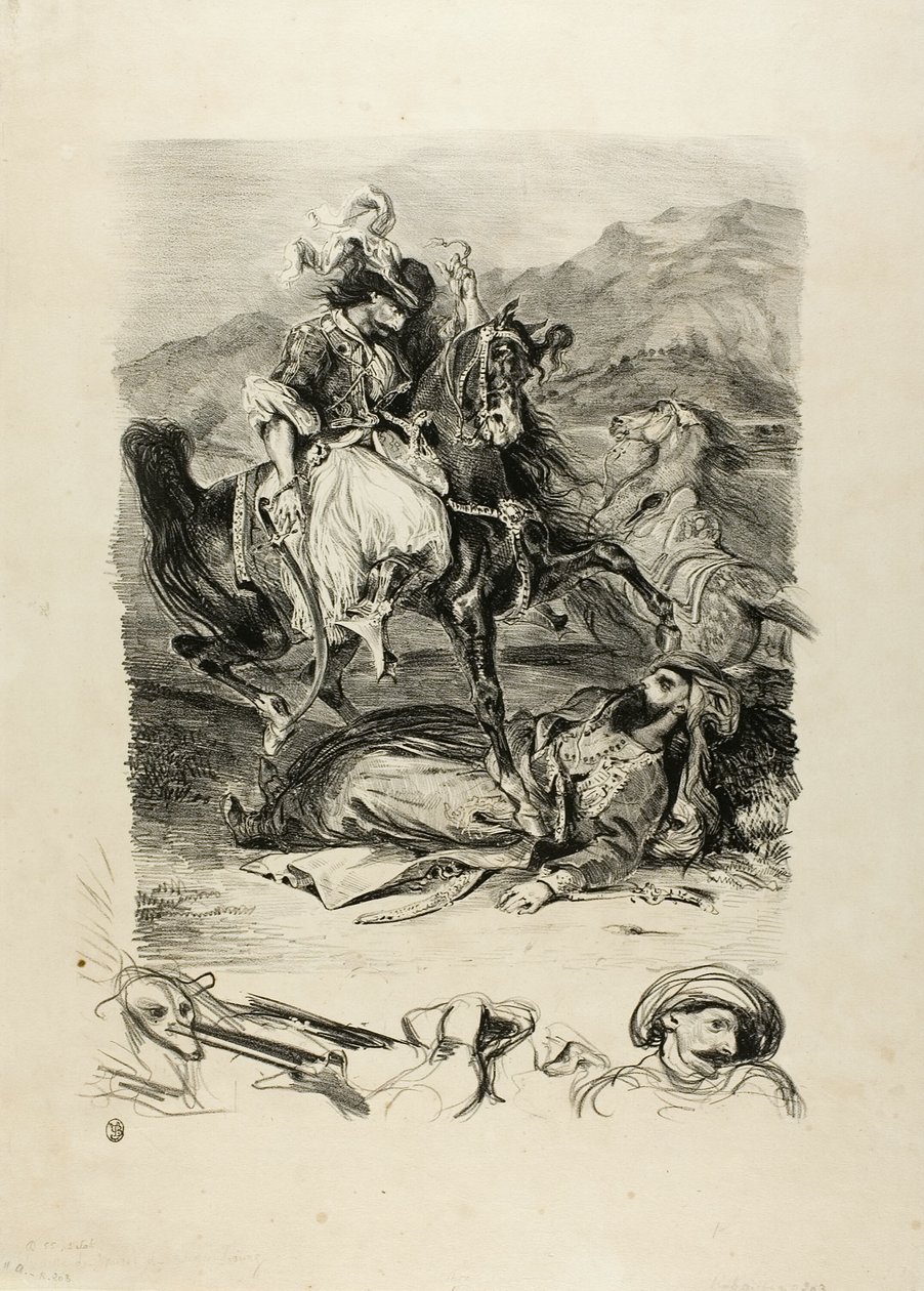 Taistelu Giaourin ja Pashan välillä tekijältä Eugène Delacroix