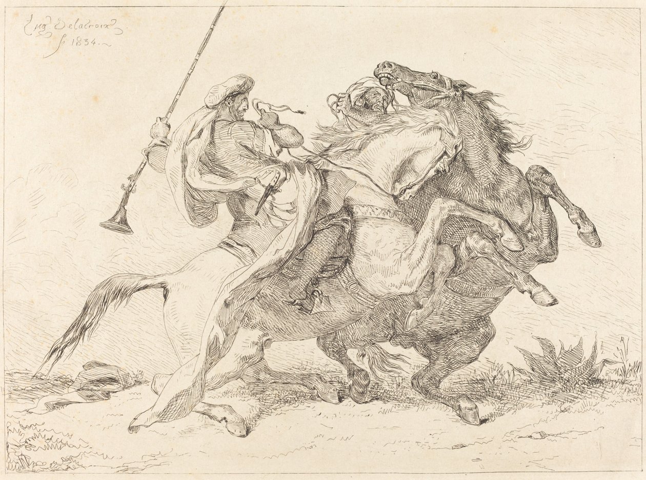 Maurien hevosmiesten kohtaaminen Rencontre de Cavaliers Maures, 1834. tekijältä Eugène Delacroix
