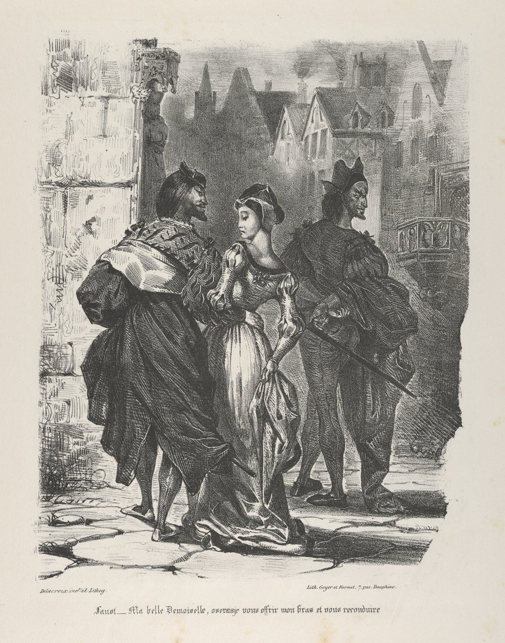 Faust yrittää vietellä Marguerite Goethea, Faust, 1825-27, 1825-27. tekijältä Eugène Delacroix