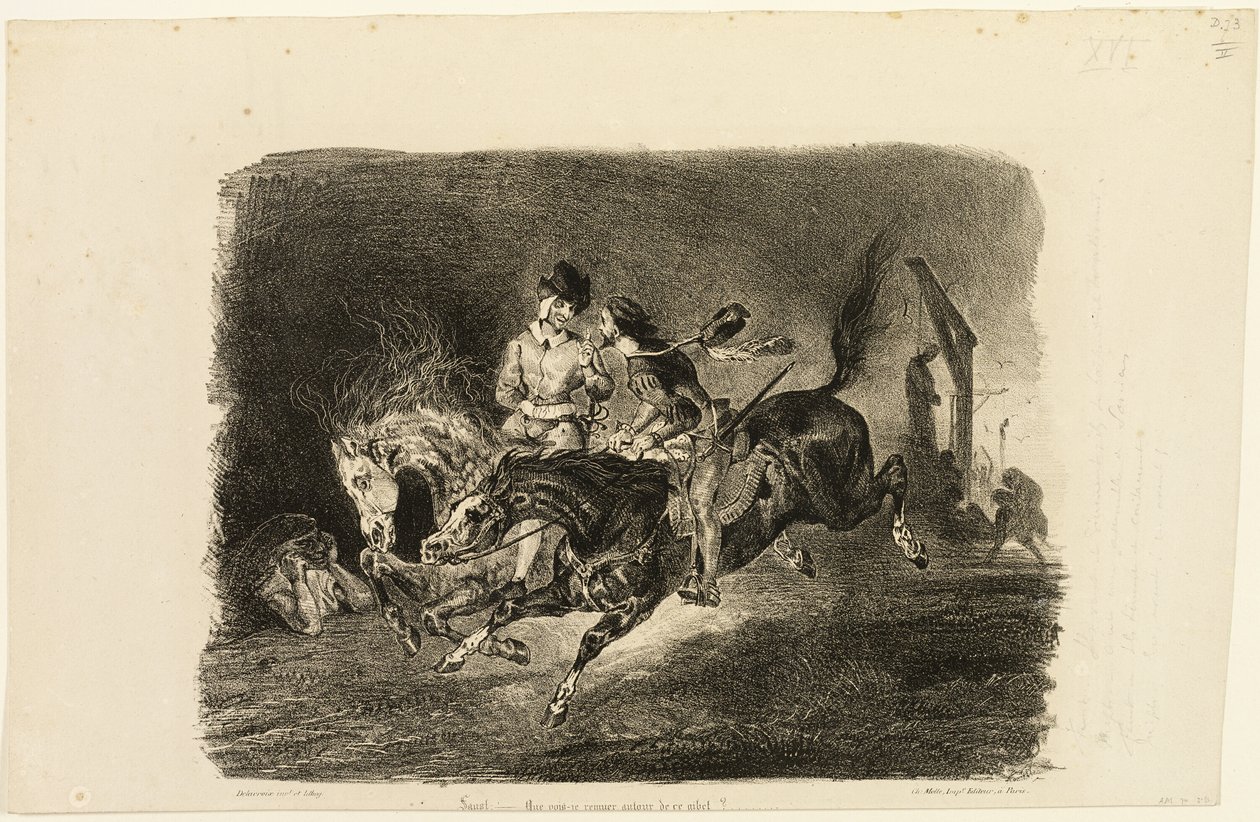 Faust ja Mefistofeles ratsastavat läpi noitasabatin yön tekijältä Eugène Delacroix