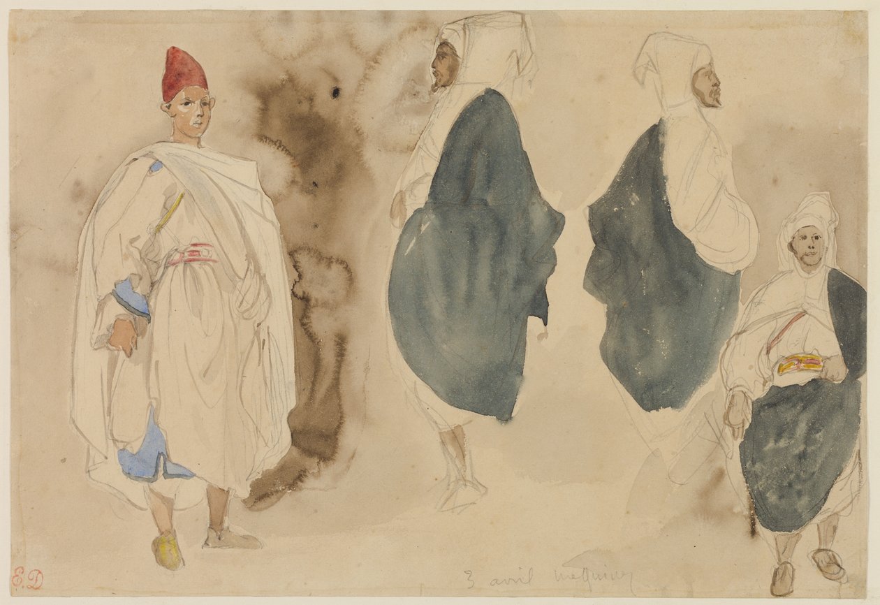 Neljä luonnosta arabimiehistä tekijältä Eugène Delacroix
