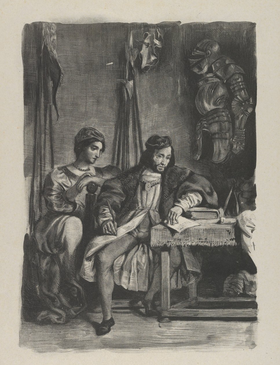 Goetz von Berlichingen kirjoittaa muistelmiaan, 1836-43, 1836-43. tekijältä Eugène Delacroix
