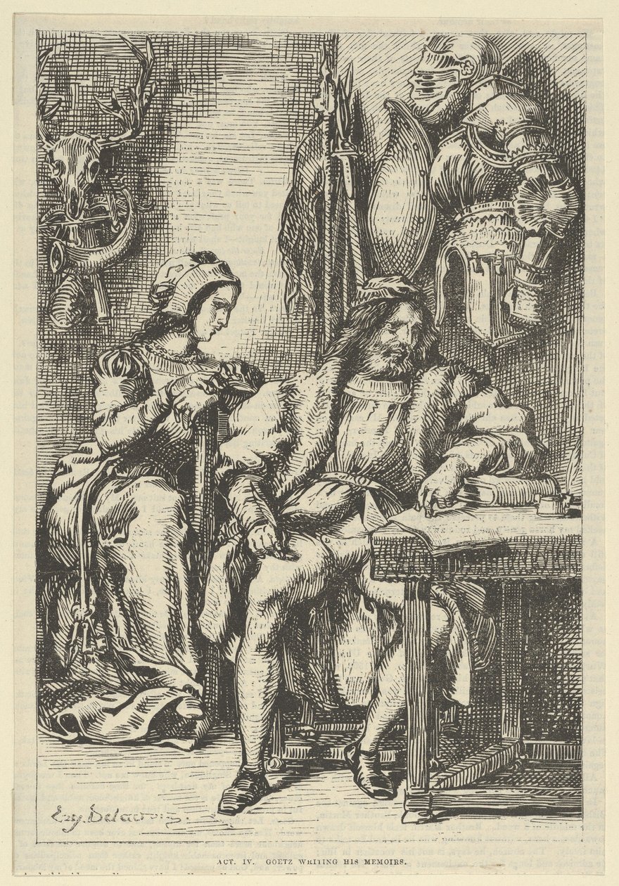 Goetz von Berlichingen kirjoittamassa muistelmiaan, vuoden 1845 jälkeen, vuoden 1845 jälkeen. tekijältä Eugène Delacroix
